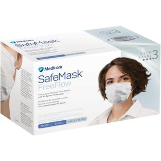 SafeMask FreeFlow Procedure Earloop Face Masks, Level 3, White